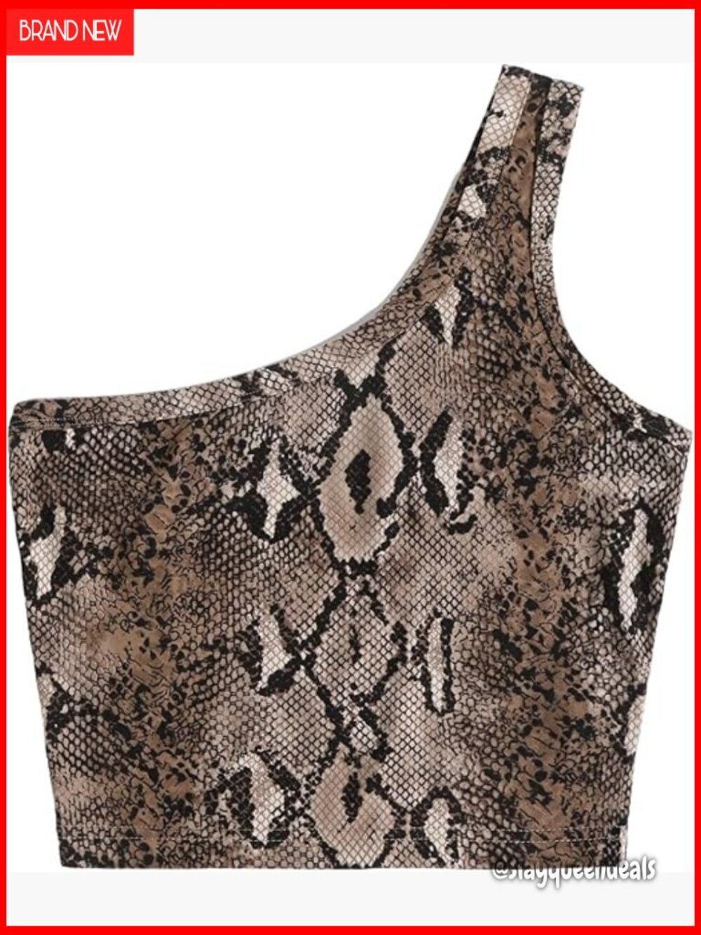 One Shoulder Snakeskin Crop Top Sleeveless Tank Polyester Blend Stretch